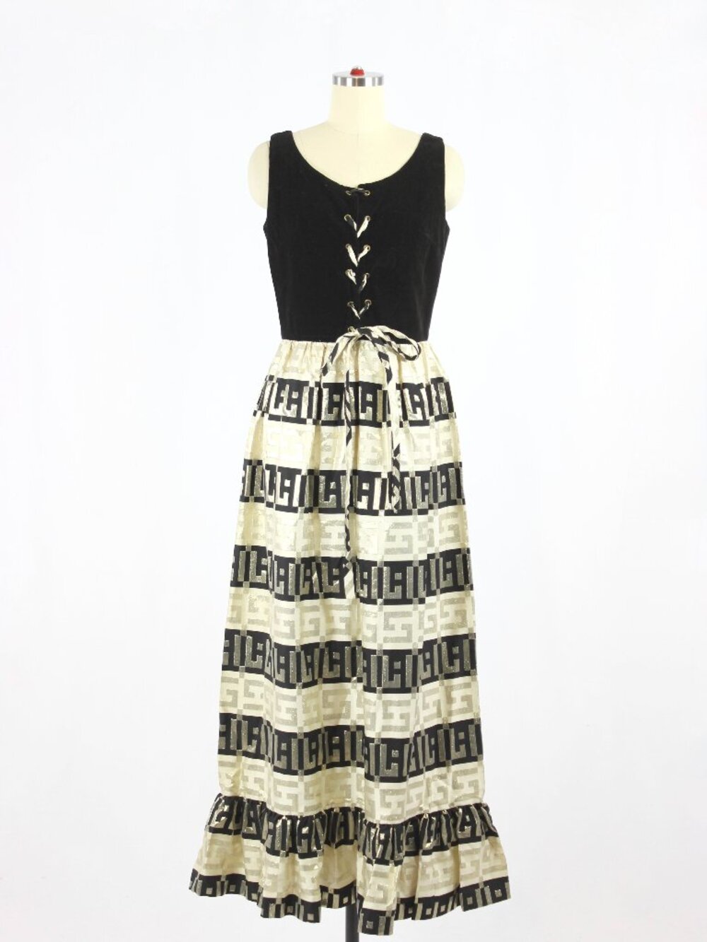 Vintage 70's MARCEL FENEZ By Roland Klein Velvet Gold Brocade Gown Dress, Size S
